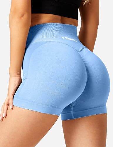 YEOREO Scrunch Butt Workout Shorts Women 3.5" Seamless V Cross Waist Sport Gym Amplify Shorts thumbnail 3