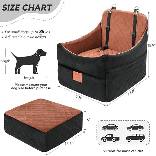 GL GLENSLAVE Dog Car Seat for Small/Medium Dogs, Dog Booster Car Seats with Thick Cushion for Dogs Under 35 lbs, Detachable Washable Pet Carseat with Storage Pockets, 2 Safety Belts(Black/Brown) thumbnail 3