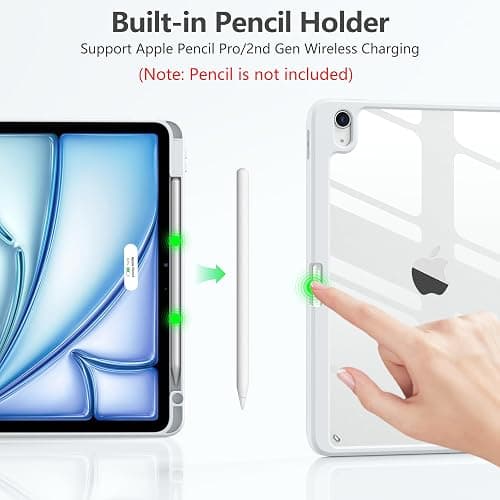 Wenlaty for iPad Air 11 inch Case M4/M3/M2, for iPad Air 5th/4th Gen, White | for iPad 11/10.9 inch with Pencil Holder, Slim Shockproof Cover with Clear Back Shell, Soft TPU, Auto Sleep/Wake thumbnail 4
