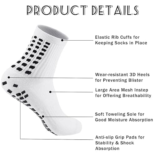 Elfcool Soccer Socks with Grip, 6 Pairs Non-Slip Pads Athletic Grip Soccer Socks for Men Women - One Size - 4 Pairs-white thumbnail 3