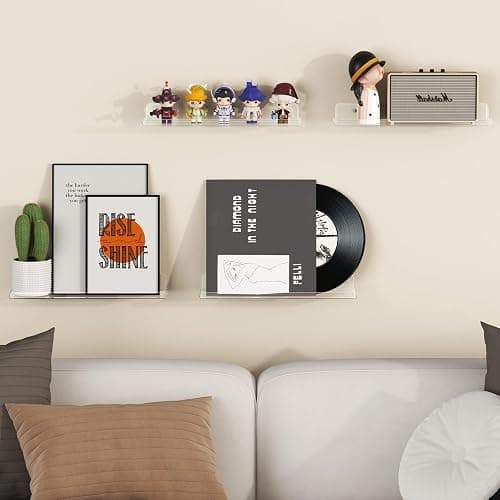Lifewit Floating Shelves for Wall, 4 Pack 15" Clear Acrylic Shelf Room Decor for Book/Figures/Photo/Makeup in Bathroom, Book Shelf, Living Room, Bedroom, Kitchen Storage and Organization thumbnail 2
