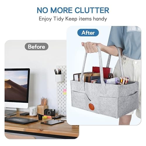 Maliton Diaper Caddy Organizer - Diaper Caddy for Baby Nursery Storage, Felt Diaper Organizer for Baby Stuff with Handle, 15" x 9" x 7" Portable Baby Basket Boy Girl Changing Table Organizer (Grey) thumbnail 7