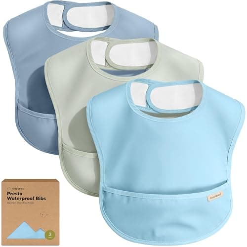 KeaBabies 3-Pack Waterproof Baby Bibs for Eating - Lightweight Toddler Feeding Bibs with Large Food Catcher, Mess Proof, Food-Grade Baby Eating Essentials, Easy to Put On & Clean (Ocean) - Image 1