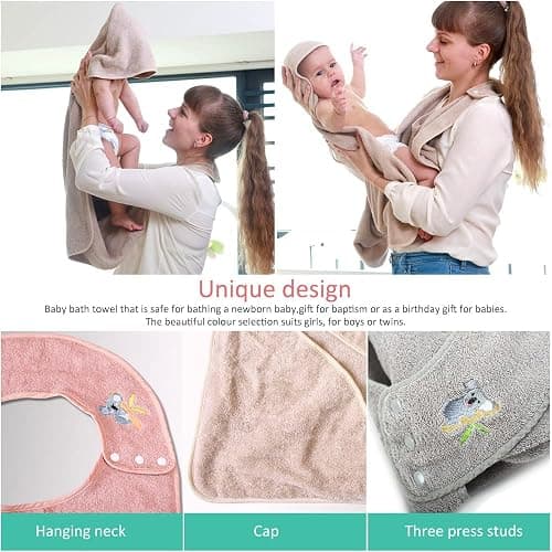 Tyuodna toalla de bebé con capucha y delantal, toalla de algodón suave y absorbente, manos libres, regalos personalizados para niños y niñas (gris) thumbnail 4