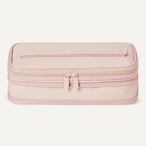 Amazon Basics Large Capacity Pencil Case with Durable Zipper, Multi-Compartment, Storage Space, Easy to Carry, Rose Mild thumbnail 4