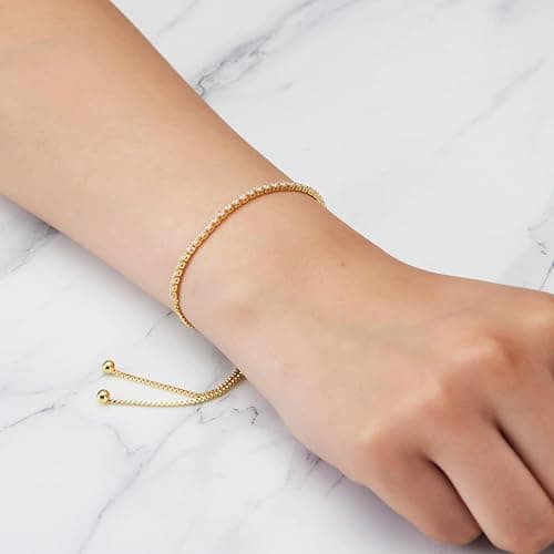 Philip Jones 18k Gold Plated 2mm Adjustable Tennis Bracelet Created with Zircondia® Crystals thumbnail 2
