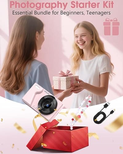 Digital Camera 4K 64MP Compact Camera with Dual Lens,2000mAh Battery,2.8" IPS Screen, Zinc Alloy Shell and 18X Digital Zoom Auto-Focus Small Camera for Kids,Teenagers,Beginners,Pink(NO SD CARD) thumbnail 8