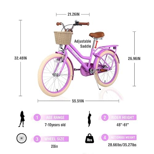 KWOJU 20 Inch Kids' Bike, Boys Girls Mountain Bike Ages 8-12, 7 Speed Teenager Children Kids' Bicycles, Front Suspension Disc Brake Rear V-Brake, High Steel Frame thumbnail 4