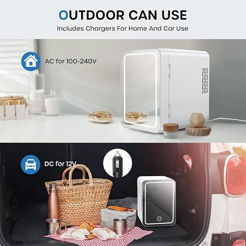 ECOWELL Skin care Fridge, Mini Fridge for Bedroom, 4L with LED Mirror for Makeup Cosmetic Beauty, portable Refrigerator for Office Dorm Car, Cooler & Warmer, AC & DC, White thumbnail 6