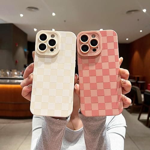 YUMUPIFE Compatible with iPhone 15 Pro Case Cute Checkered Pattern Design for Girls Women, Soft Silicone Shockproof Protective Designed for iPhone 15 Pro Case-Hot Pink thumbnail 3