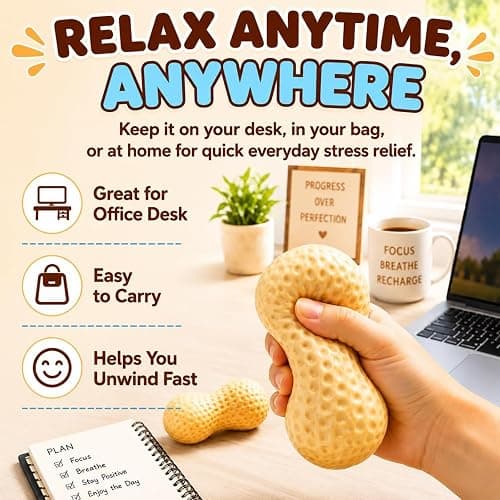 Crunchy Peanut Squishy Toys, Squeeze Fidget Toys for Stress Anxiety Relief | Peanut Squishy Crunchy Realistic Food Shaped Stress Balls, Soft Slow Rising Squishy Party Favors Birthday Gifts Adults Kids thumbnail 5