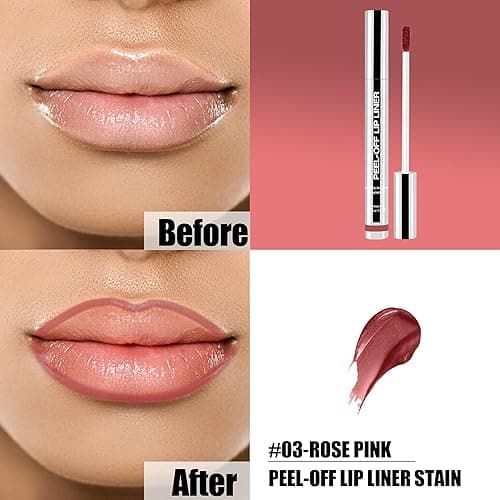TENGLONG Peel Off Lip Liner Stain, Long Lasting Matte Lip Tattoo Makeup, Smudge-Proof, Highly Pigmented Color, Transfer-Proof, Waterproof, Suitable for All Skin Types, Rose Pink thumbnail 3