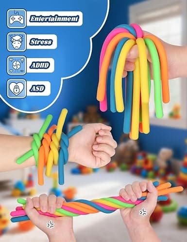 10 Pack Sensory Autism Toys for Kids – Gift Box Upgraded Extra-Thick Stretchy Sensory Strings for School Classroom Rewards Back to School Birthday Party Favors (Smooth) thumbnail 8