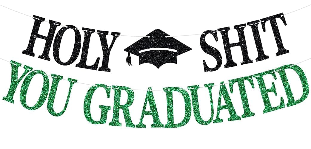 Congrats Grad 2026 Banner, You Did It Hanging Decorations, Class of 2026 Graduation Party Decorations Supplies Green and Black Glitter - Image 1