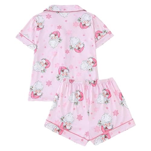 Christmas Pajamas For Women Set,Button Down Short Sleeve Shirts And Shorts Set Soft Casual Cute Xmas Print Pjs Sleepwear thumbnail 3