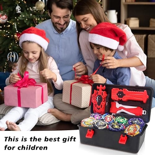 Elfnico Bey Battling Top Burst Gyro Toy Set 12 Spinning Tops 4 Launchers Combat Battling Game with Portable Storage Box Gift for Kids Children Boys thumbnail 2
