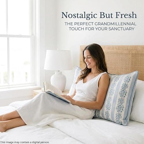 Jillien Harbor “The Juliet” Floral Block Print Pillow Cover – Soft Blue and Off-White Decorative Throw Pillow Cover – Grandmillennial Home Decor, 20" x 20" thumbnail 5