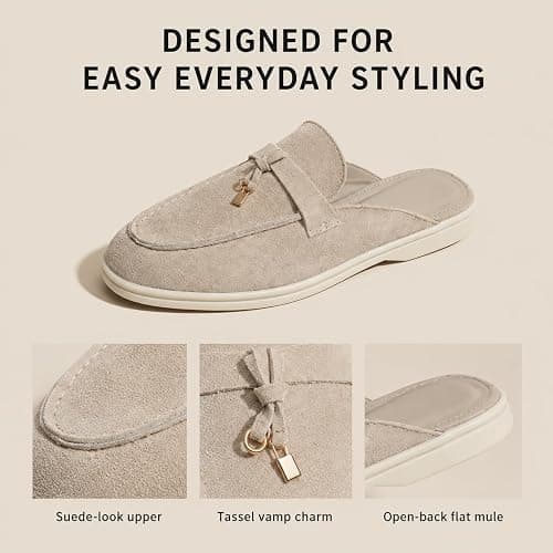 TWODNAWK Women's Retro Suede Flat Mules with Tassels Comfortable Slip-on Pointed Toe Lightweight Non-Slip Flat Slippers for Casual Dating Daily thumbnail 3