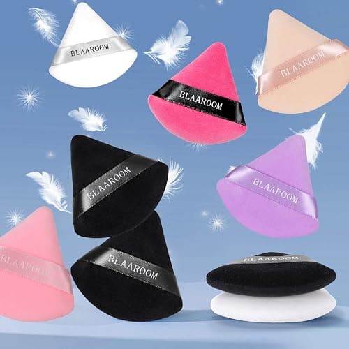 BLAAROOM 12 Pieces Velour Pure Cotton Powder Puff Face Makeup Triangle Powder Puffs for Loose Powder Wet Dry Cosmetic Foundation Beauty Sponge Makeup Tools -Black & Pink thumbnail 6