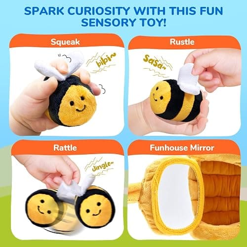 JoyCat Baby Toys 6-12 Months, Soft Baby Beehive with 5 Sensory Bees, Rattle, Crinkle Paper, Mirror, Busy Montessori Toys for Toddlers 0-3 Years Old, Sensory Toy for Babies Boy Girl Birthday Gifts thumbnail 6