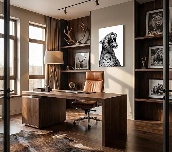 Cheetah Roaring Canvas Wall Art Black White Cheetah Print Funny Vintage Leopard Painting Picture Wall Decor Fashion Aesthetic Artwork for Dorm Bedroom Home Decoration 12x16in Framed thumbnail 2