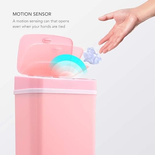 Ninestars DZT-12-5PK Bedroom or Bathroom Automatic Touchless Infrared Motion Sensor Trash Can, ABS Plastic (Rectangular, Pink) Trashcan, 3 Gal 1 Count (Pack of 1) - Pink - 3 Gal - Trash Can thumbnail 3
