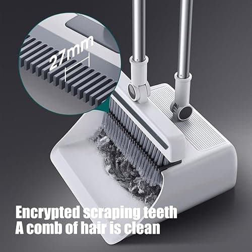 3-in-1 Broom and Dustpan Set with Cleaning Teeth, 38" Stainless Steel Long Handle,Standing Storage, Indoor Sweeping Combo for for Home & Kitchen, Brooms with Dustpan Combo Set, White thumbnail 8