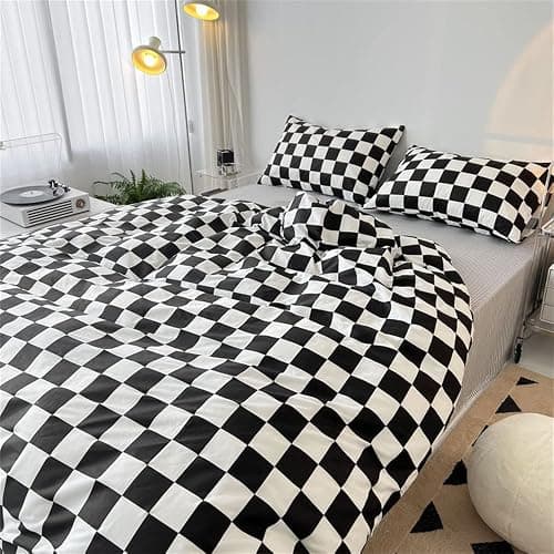 Wellboo Black White Plaid Comforter Sets Queen Women Men Black and White Checkerboard Grid Bedding Comforters Cotton Boys Girls Modern Checkered Geometric Quilts Luxury Abstract White Bedding thumbnail 2