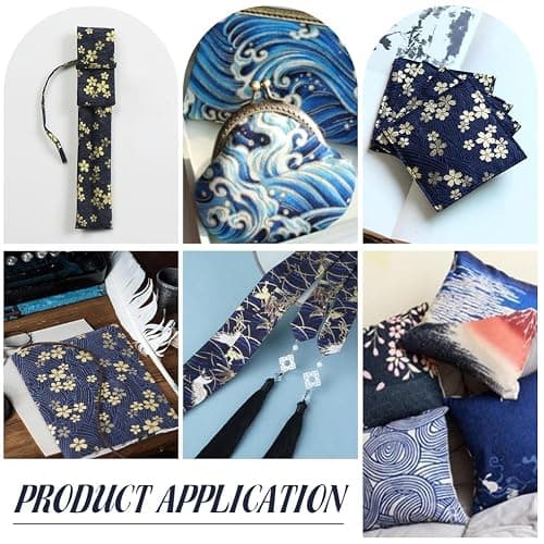 MAYJOYDIY 1 Yard 59 Inch Blue Japanese Cotton Fabric Sakura Quilting Bundles Gold Cherry Blossoms and Waves Print for Sewing Clothing Bag Tablecloth Sofa Pillow DIY Craft thumbnail 5