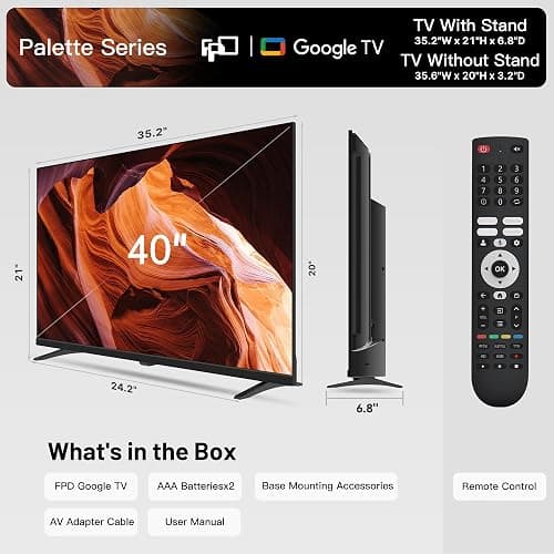 FPD 40-inch Smart TV, 1080p Full HD Google TV with Google Play Built-in Google Cast, HDR 10, Dolby Audio, Voice Remote, Stream Live Television (Palette-Series, CG40-P3, 2025 Model) thumbnail 7