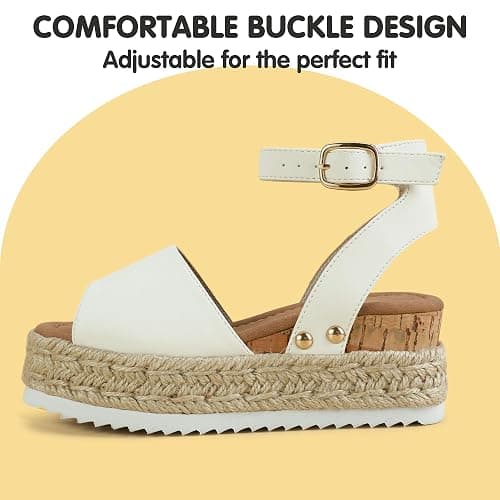 PANDANINJIA Girls Sandals Wedge Platform Espadrille Open Toe Summer Little Big Kid Flower Girl Heels Dress Shoes thumbnail 4