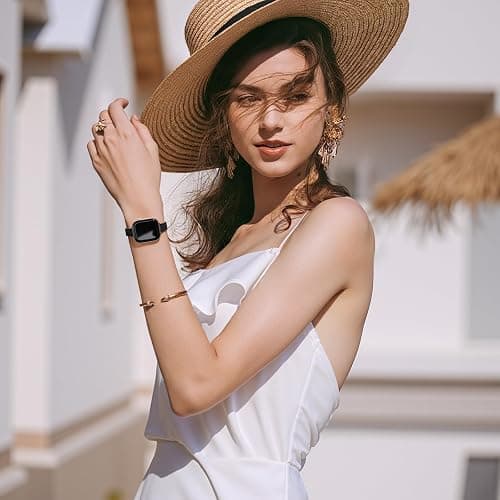 STIROLL Slim Leather Bands Compatible with Apple Watch Band 38mm 40mm 41mm 42mm(Series 11 10), Top Grain Leather Watch Thin Wristband for iWatch SE 9 8 7 6 5 4 3 2 1 (Black Rose Gold) thumbnail 7