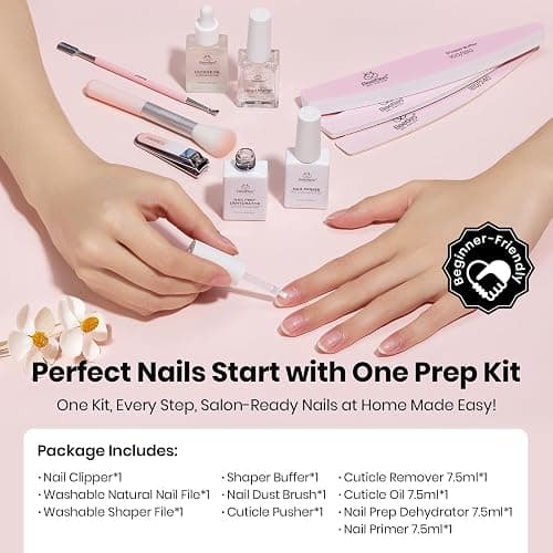 Beetles Nail Prep Kit Nail Dehydrator and Primer Cuticle Oil Cuticle Remover 4PCS 7.5ML Nails Care Tool Kit with Cuticles Pusher Nails Files Clippers Dust Brush 6PCS Manicure Tools for Gel Polish thumbnail 2