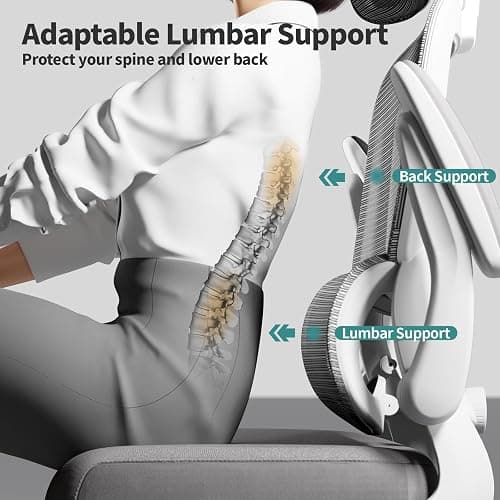 TRALT Office Chair Ergonomic Desk Chair, 330 LBS Home Mesh Office Desk Chairs with Wheels, Comfortable Gaming Chair, High Back Office Chair for Long Hours, Office Chair for Study and Work (White) thumbnail 5