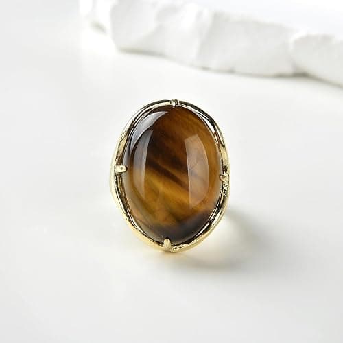 xinpeng Natural Stone Adjustable Finger Rings Semi Precious Oval Shaped Gemstone Jewelry For Women Anniversary Birthday Wedding Gift thumbnail 2