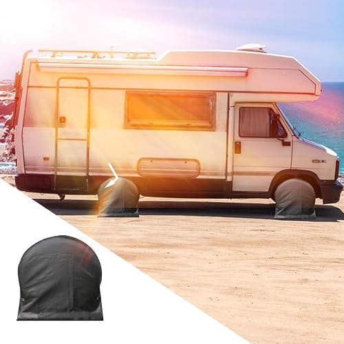 Tire Covers, 4pcs Black Outdoor Waterproof Tire Covers, Waterproof Anti-UV Snow Sun Rain Tire Protector Covers for RV, Truck,Trailer, Camper (30-32 Inch) thumbnail 7