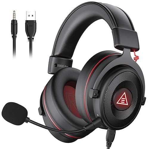 EKSA E900Pro Gaming Headset for PC PS5 PS4, Wired Headphones with Detachable Noise Cancelling Mic, 7.1 Surround Sound, USB&3.5mm Cable, LED Light, Over-Ear USB Gaming Headphones for Xbox One (Black) - Image 1
