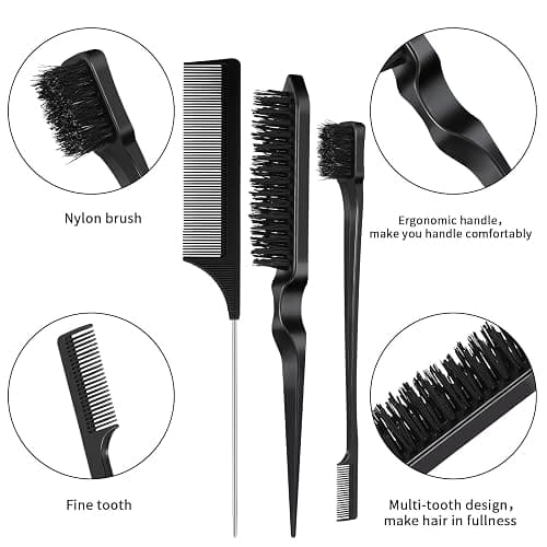 AUXSOUL 3 pezzi Spazzola Pettini per Styling Capelli, Professionale a Doppio Bordo, con Spazzola, per Bordi a Coda Topo, per salone parrucchieri(nero) thumbnail 4