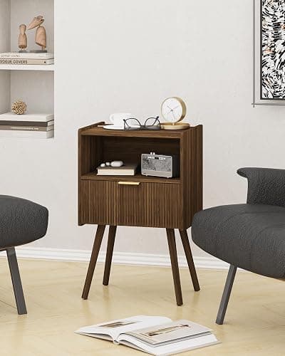 JOONEE Nightstand,Modern Bedside Table with Storage Drawer and Open Wood Shelf, for Living Room, Bedroom and Small Spaces, Accent Night Stand with Solid Wood Legs, Easy Assembly,Walnut Brown thumbnail 7