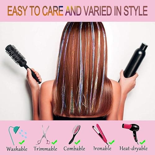 Celinebella Metallic Gold Hair Tinsel, 5 Bundles Full 48 Inch Length, Premium Soft Smooth Strands Heat Resistant for Casual Office Party Styling thumbnail 7