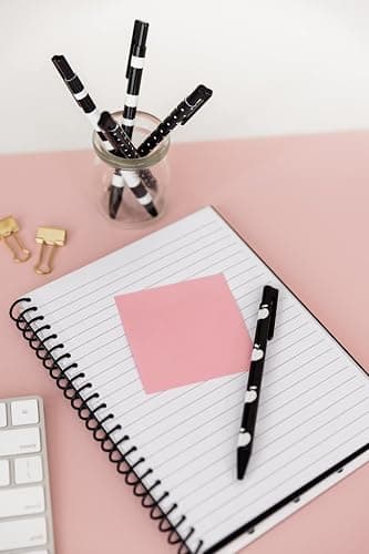 Kate Spade New York Black Ink Pen Set of 5, Cute Plastic Click Pens, Dots and Stripes thumbnail 4