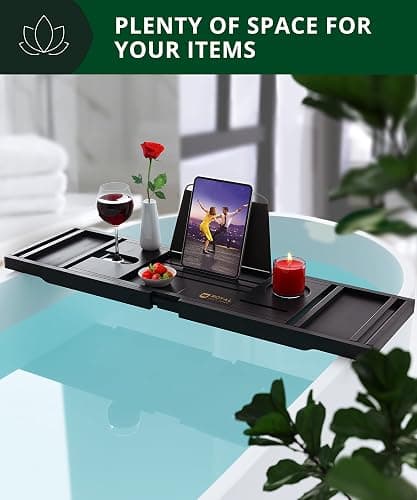ROYAL CRAFT WOOD Premium Foldable Bathtub Tray Caddy - Wood Bath Tray for Tub, Bamboo Shelf, Expandable Bath Table Trays, Bathtub & Bathroom Accessories for New Home & Mothers, Birthday Gifts for Mom thumbnail 6