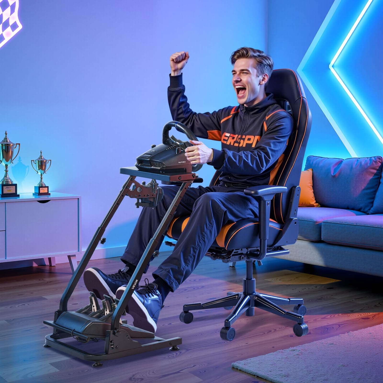 VEVOR Racing Wheel Stand, Adjustable & Foldable Simulator Stand for Logitech G29 G27 G920 G923, Thrustmaster T300RS T300GT T248 TS-PC TSXW Gaming Cockpit,Pedals Simulator NOT Included thumbnail 8