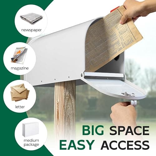 BlissBoard White Mailboxes for Outside Post Mount, Galvanized Steel Metal Mailbox, Standard Size, 20 x 8.7 x 6.7 Inches thumbnail 3