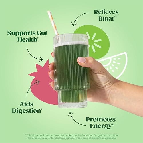 Bloom Nutrition Greens and Superfoods Powder Packets for Digestive Health, Greens Powder, Digestive Enzymes, Probiotics, Spirulina, Chlorella for Bloating & Gut Support, 15 Stick, Strawberry Kiwi thumbnail 3
