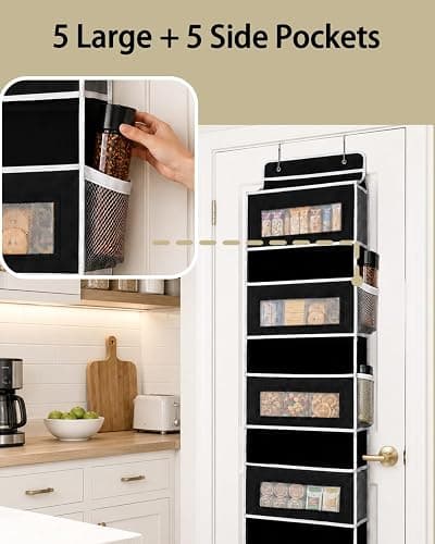 UFORU Over The Door Organizer Storage, 5 Tiers Large Capacity Door Hanging Organizer Shelf, 44lb Heavy-Duty Behind the Door Storage for Closet, Bathroom, Nursery, Bedroom, Shoes, Black thumbnail 4