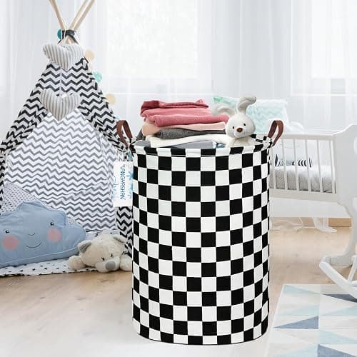 LANGYASHAN Laundry Basket Canvas Fabric Collapsible Organizer Basket for Storage Bin Toy Bins Gift Baskets Bedroom Clothes Children Nursery Hamper (Racing flag) thumbnail 2
