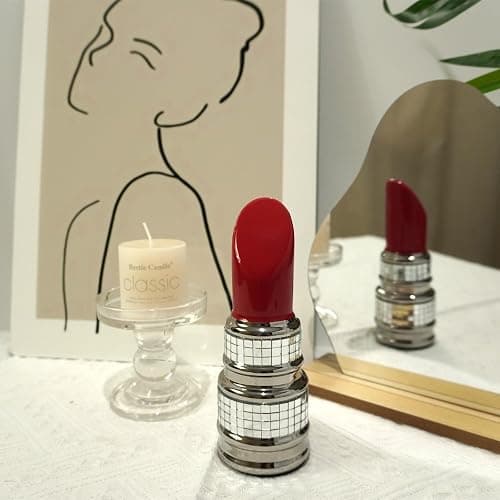 Disco Lipstick Statue Decorations,Handmade Ceramic Lips Aesthetic Statues,Cute Room Decoration,Maximalist Table Decor Accents,Home Lipstick Decor,Disco Ball Décor Gift for Fashion Girl Mother's Day thumbnail 4