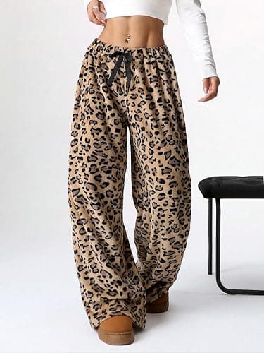 Leopard Pants Women Therian Fuzzy Pajama Pants Y2k Cheetah Pants Grunge High Waisted Fluffy Pants thumbnail 2