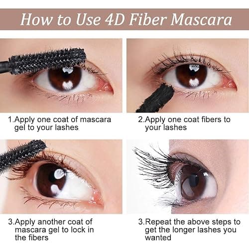 4D Silk Fiber Lash Mascara- Waterproof Mascara Black Volume and Length, Easily to Create Amazing Lashes for Thicker, Long Lasting and Curly Eyelashes thumbnail 5